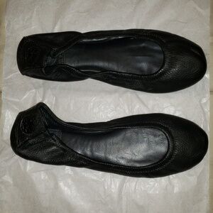 Tory Burch Travel Ballet Leather Flats/Shoes Black Size 7